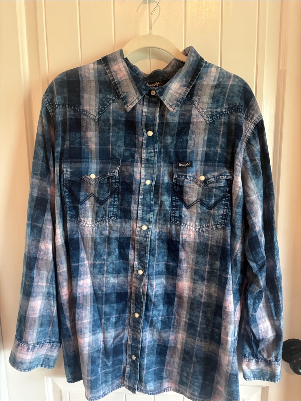 Wrangler  Retro Indigo Plaid Western Pearl Snap Button Shirt